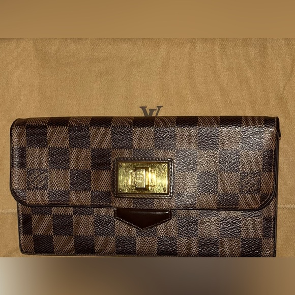 Louis Vuitton Damier Ebene RoseberyTurn Lock Flap Closure Long Wallet LV Dusty - Picture 4 of 13